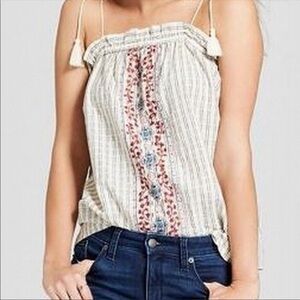 Boho embroidered tassel tie tank